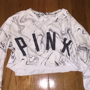 This is a marbled cropped sweatshirt